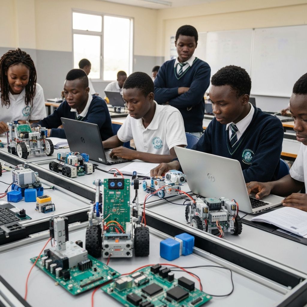 Students learning robotics